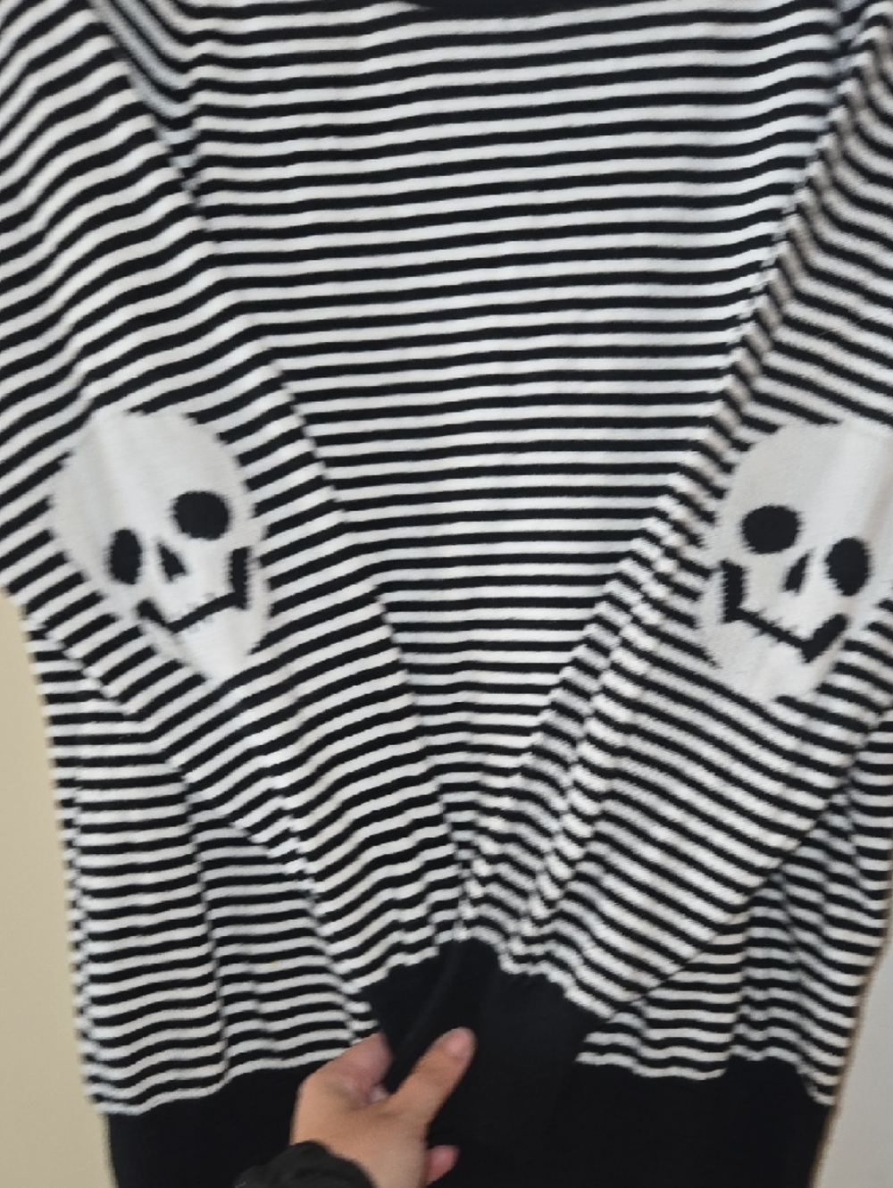 torrid Black & White Striped Sweater with Skull Elbow Patches - Picture 3 of 3